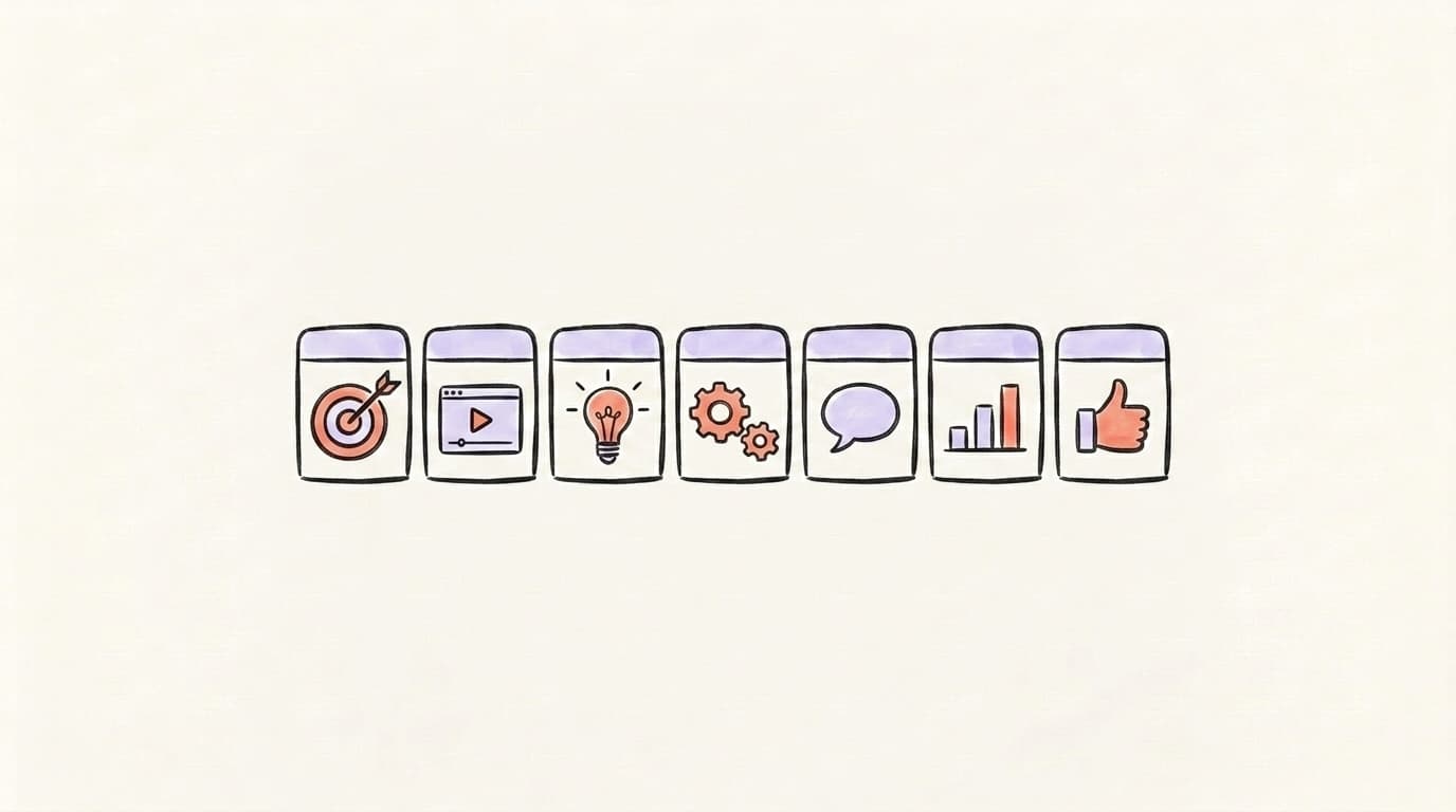 A weekly content calendar with icons for different types of build-in-public posts