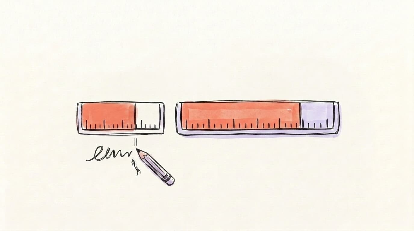 Two gauge bars of different lengths with a pencil trimming text to fit the shorter one