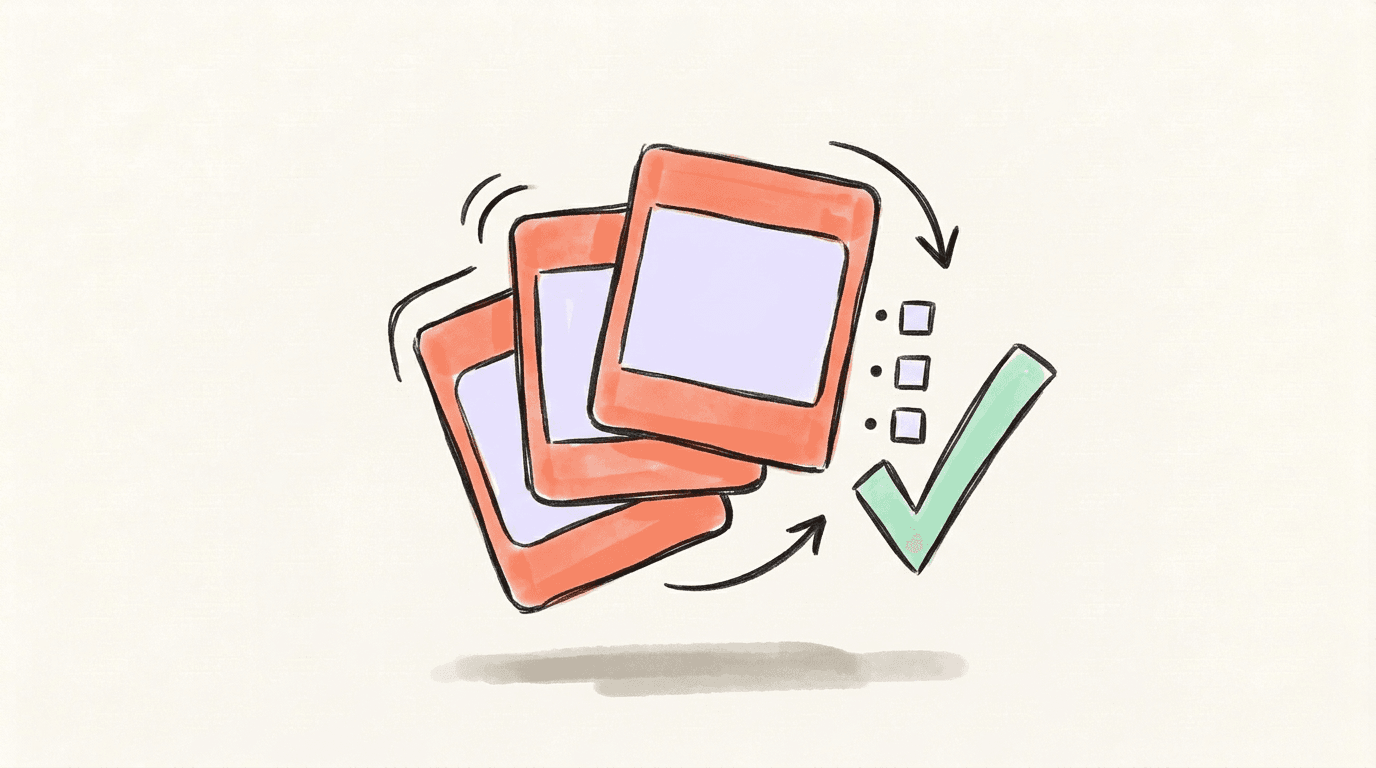 Three blank social posts beside a publishing checklist