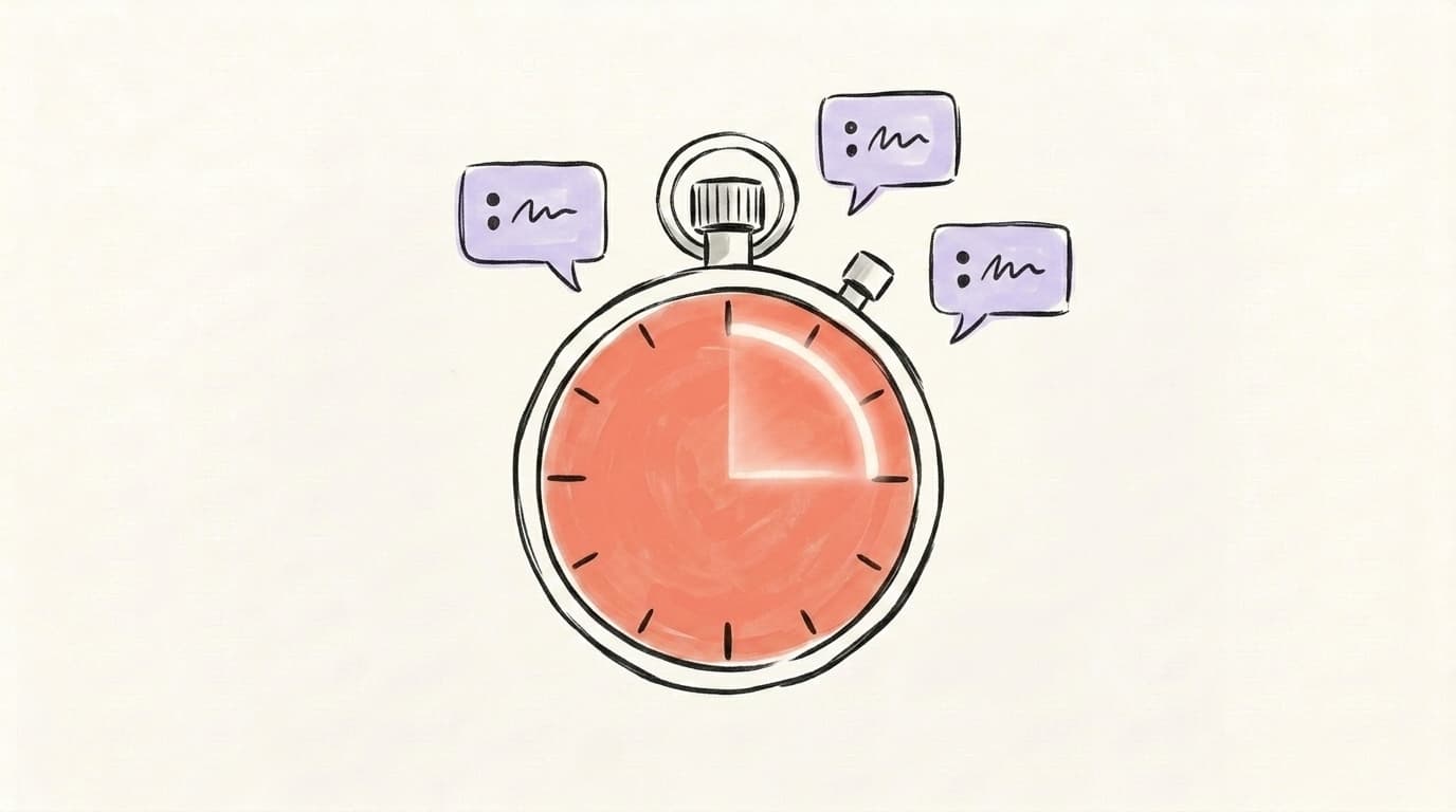 Hand-drawn stopwatch with comment bubbles