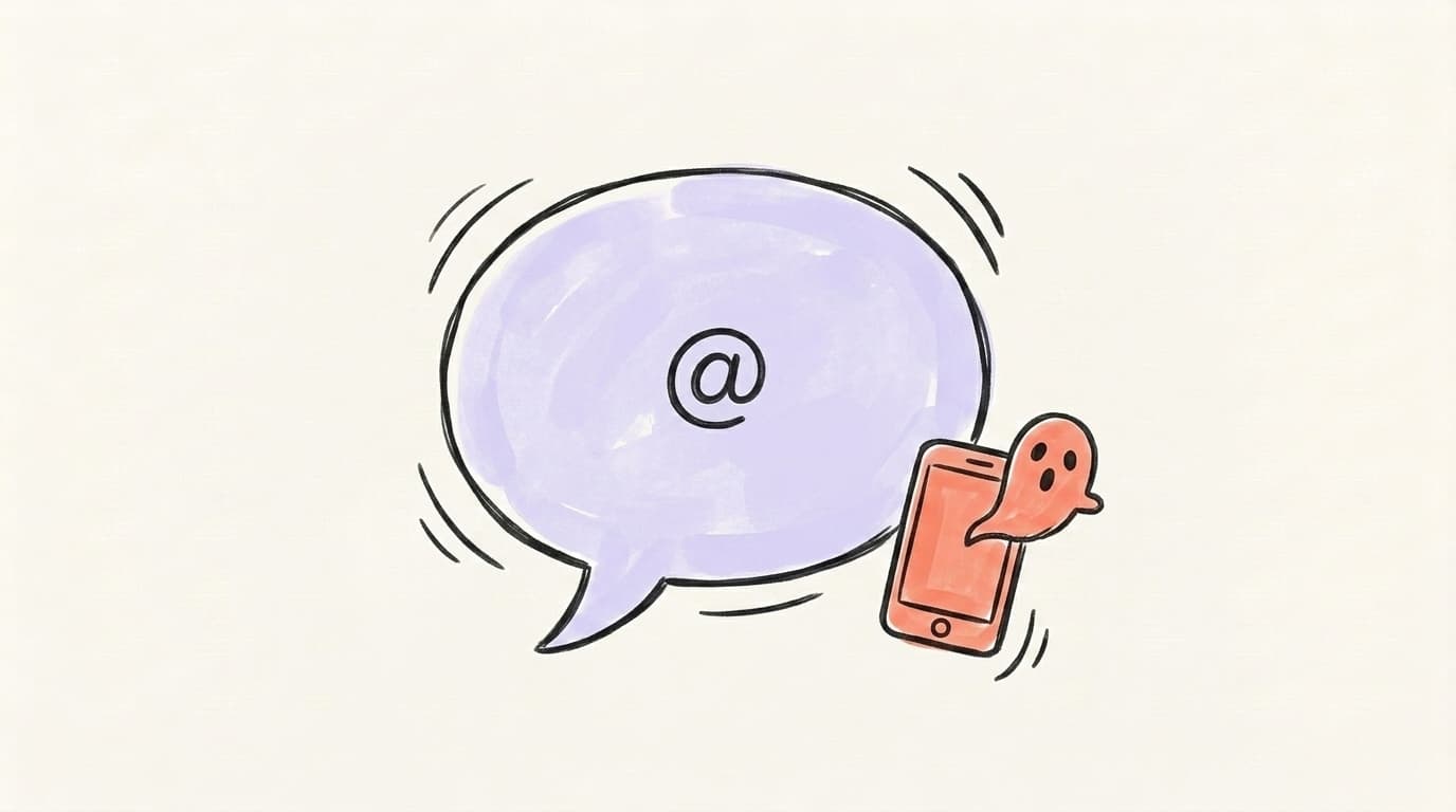 A speech bubble next to a smartphone with a small ghost — illustrating Threads posting, ghost posts, and replies