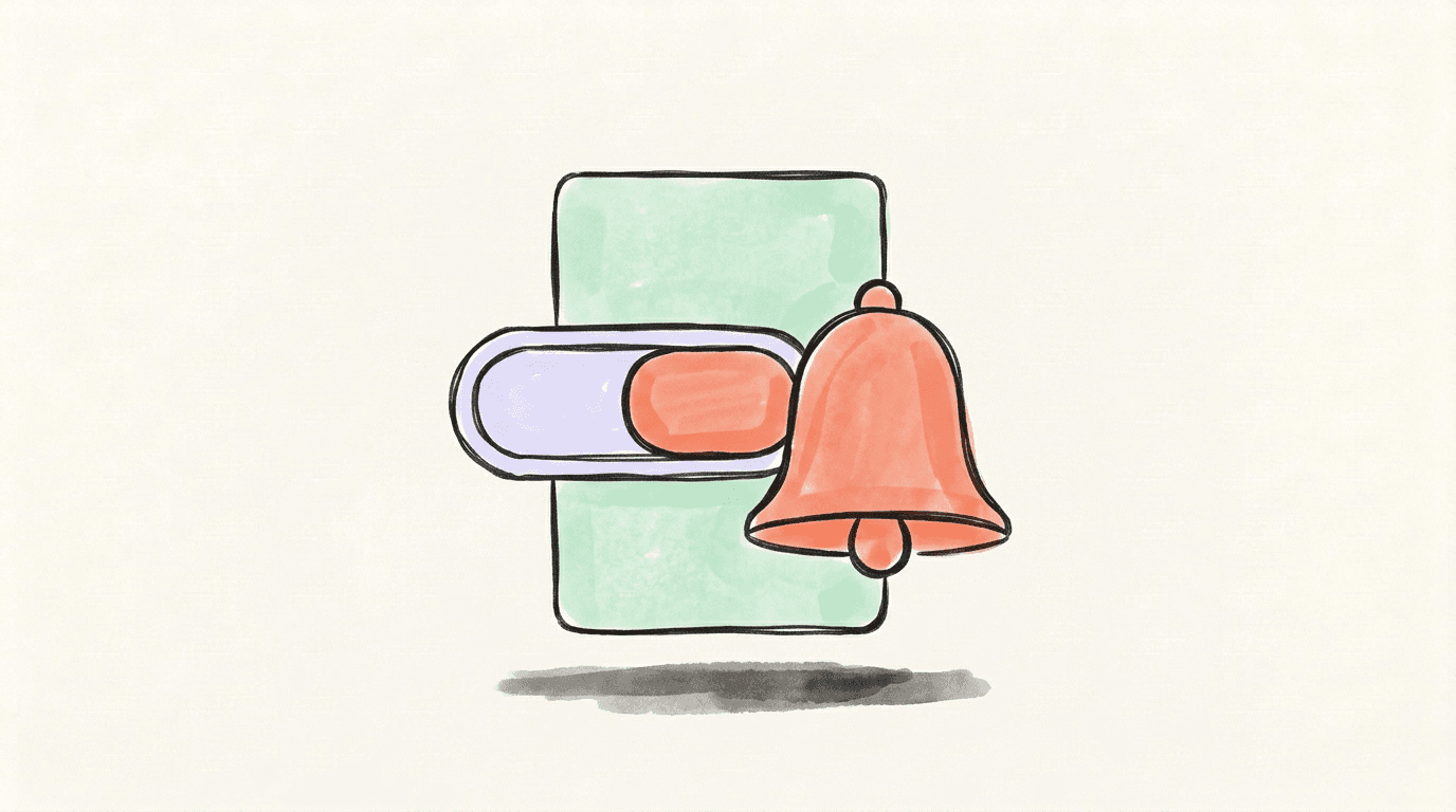 A notification bell beside a sliding switch and a blank feed card