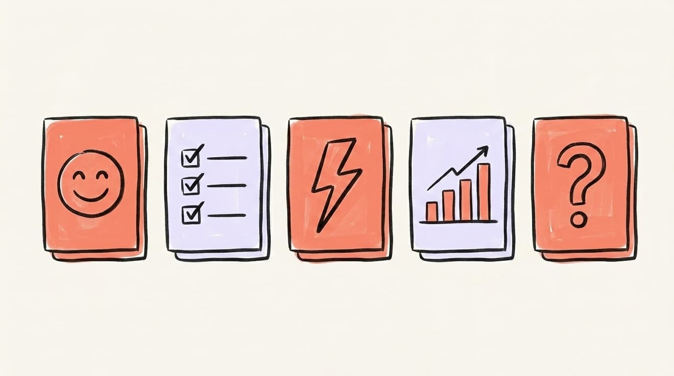 Five content pillar cards representing the LinkedIn content mix — story, how-to, hot take, data, question