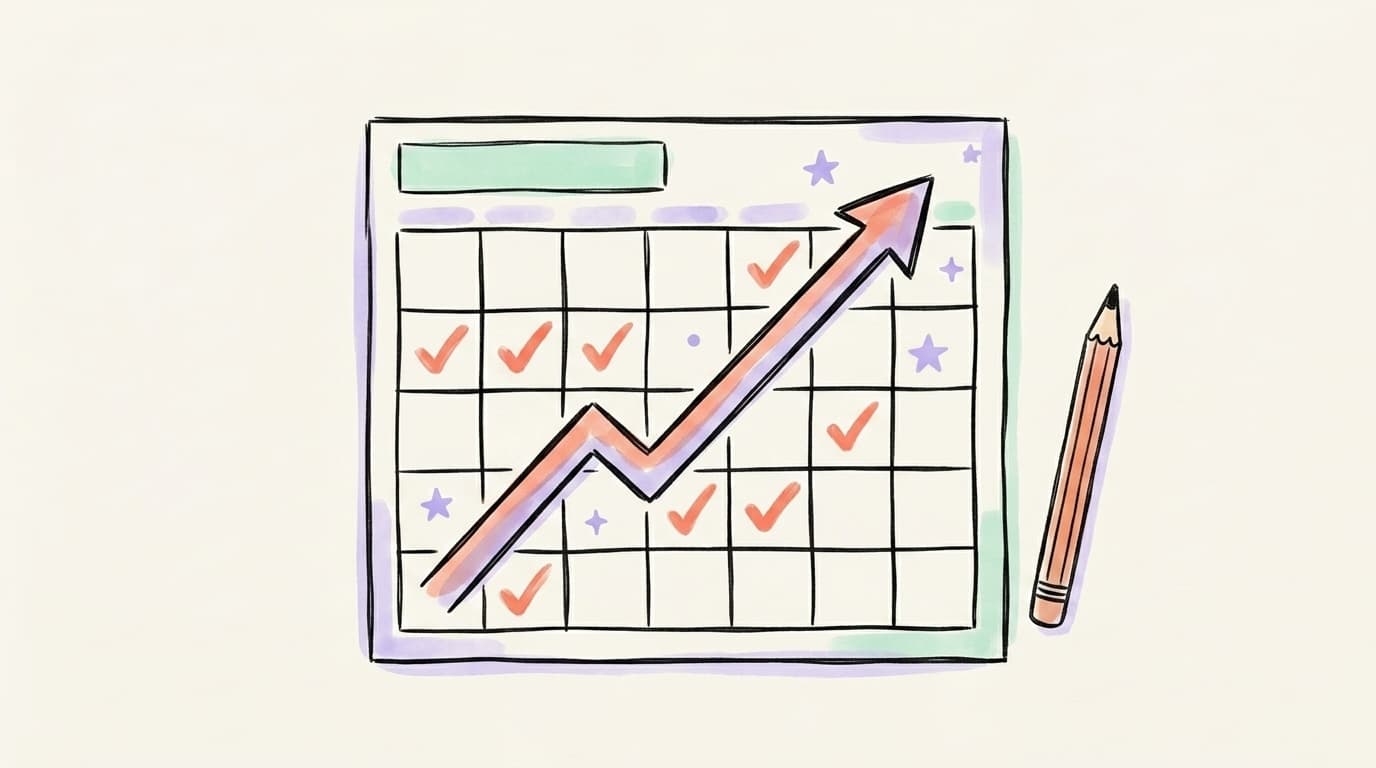 A calendar with checkmarks and a rising arrow representing a 30-day SSI improvement plan