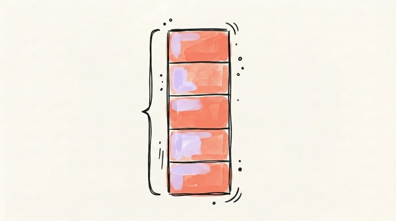 A vertical strip representing one recurring time slot, with four different-shaped content blocks stacked inside it