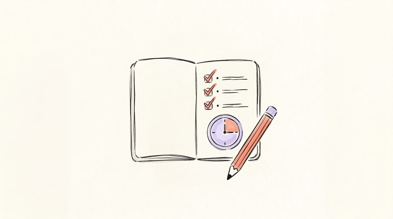 A 15-minute weekly Threads analytics review checklist with a notebook, clock, and pencil