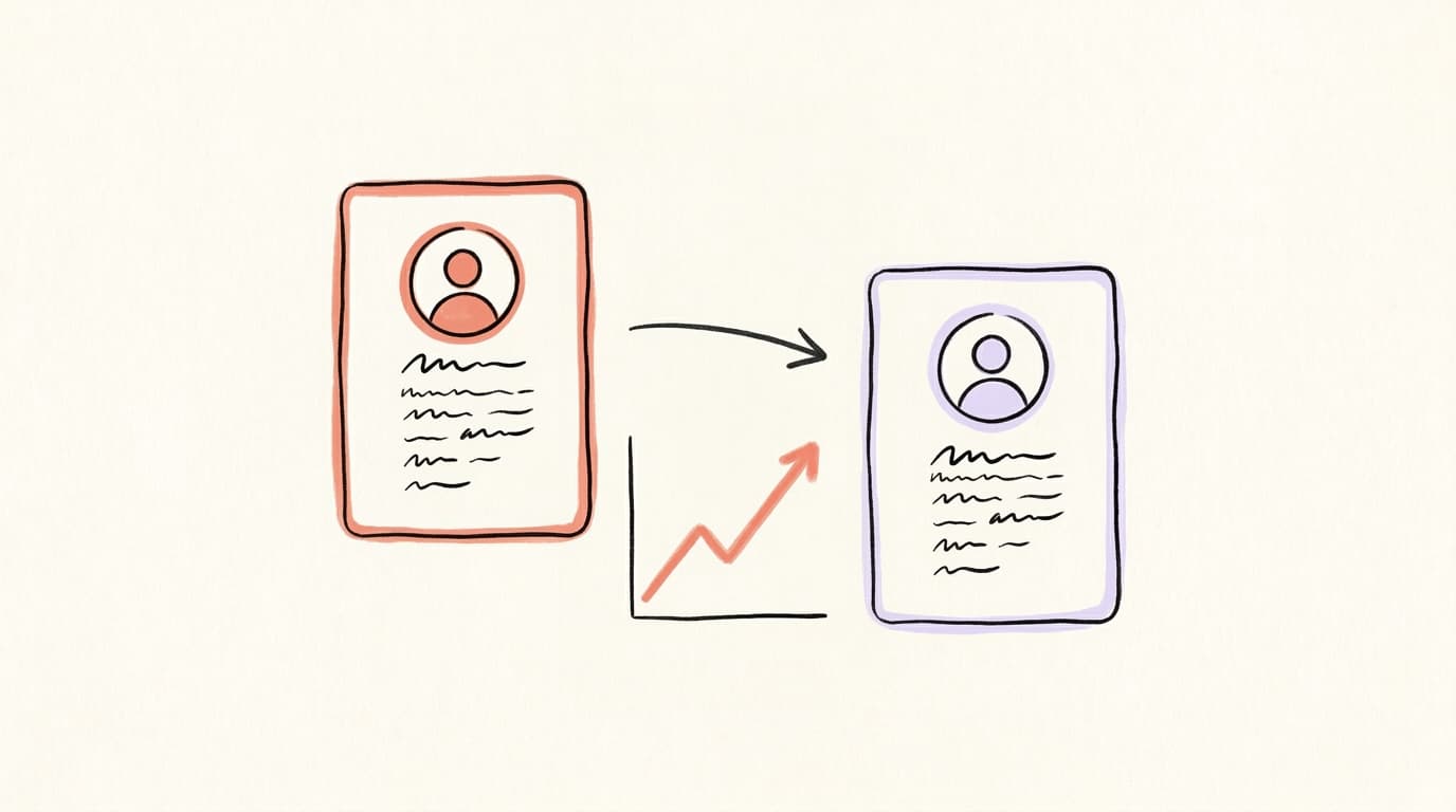 Two Threads profile cards with a follow-rate chart climbing upward — A/B testing your bio