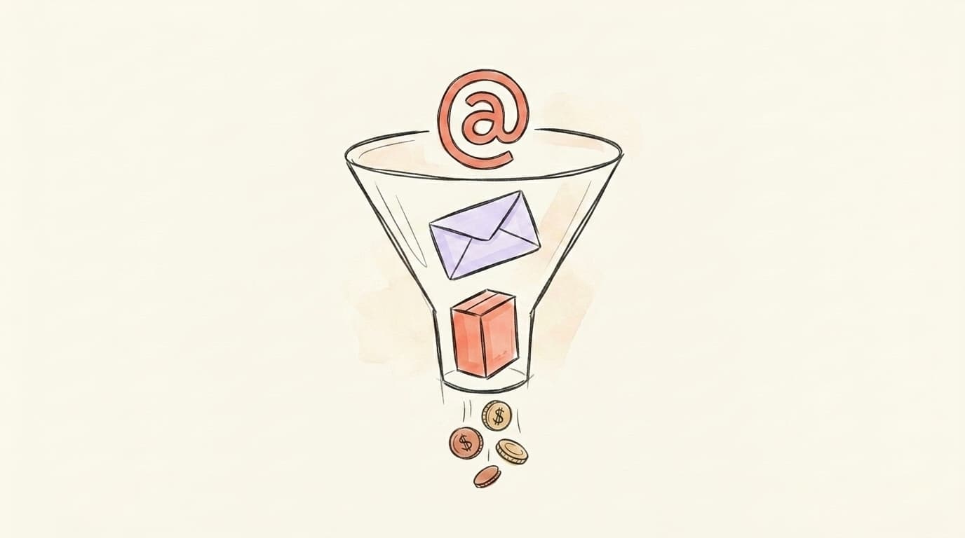 A funnel turning Threads attention into email signups and product sales