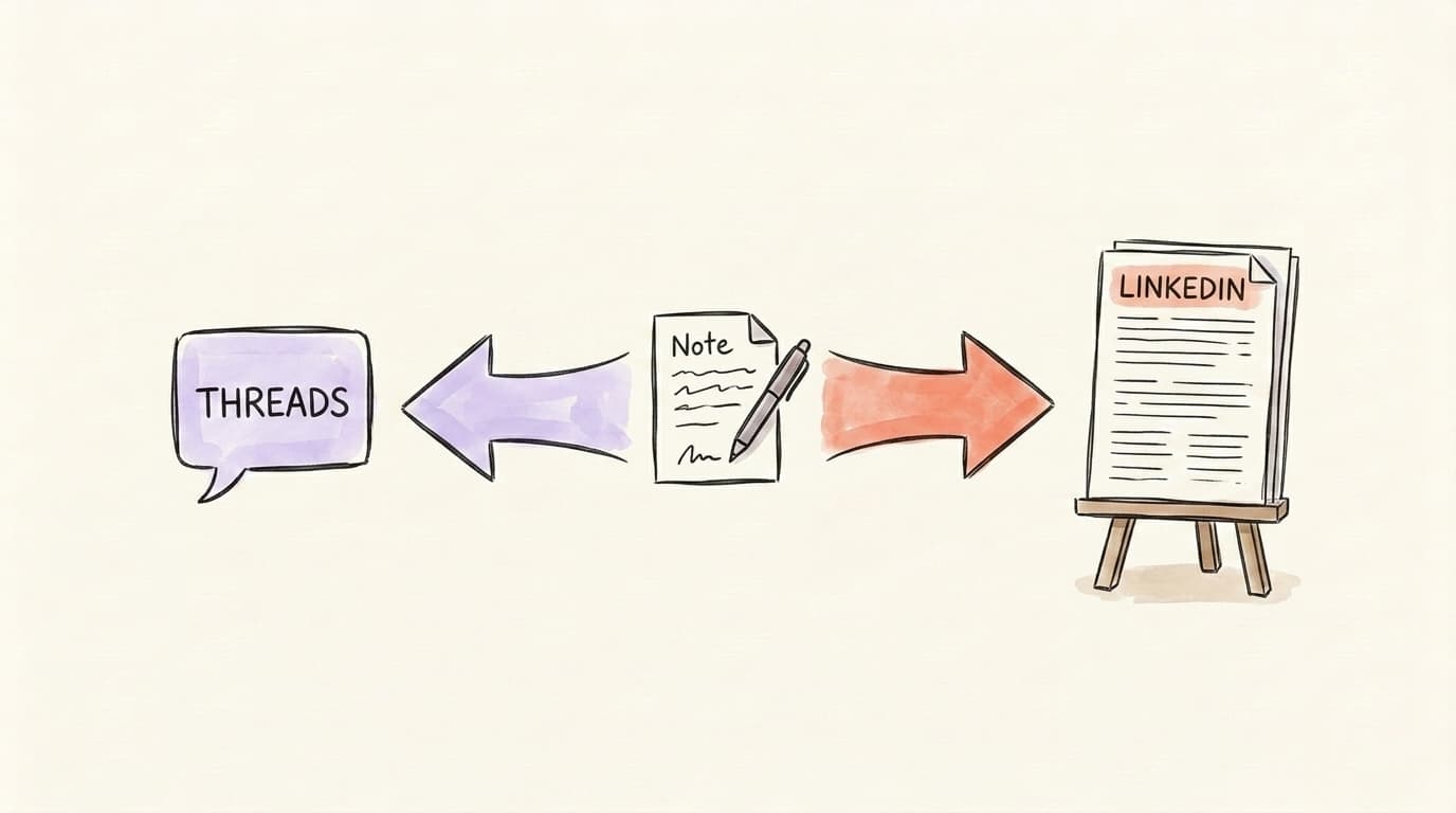 One founder note reshaped into a LinkedIn version and a Threads version
