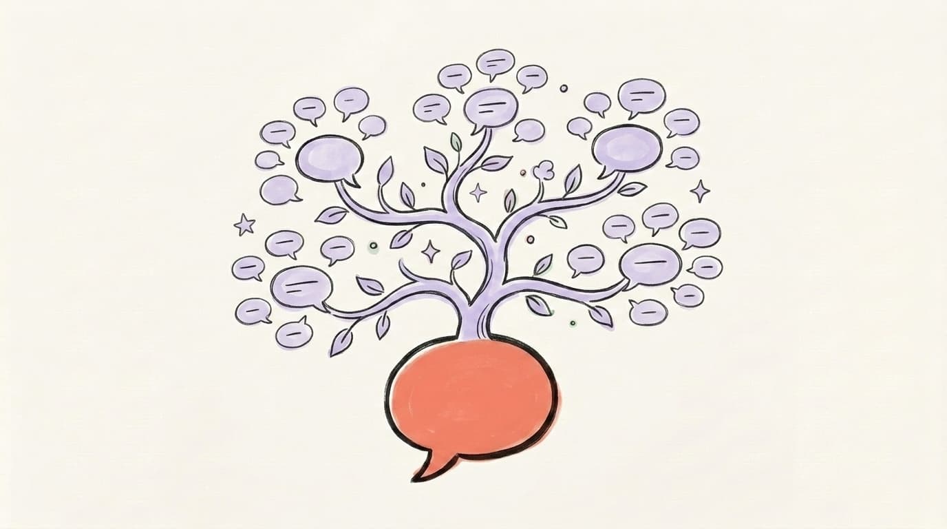 A single tweet branching into many tweet bubbles like a tree