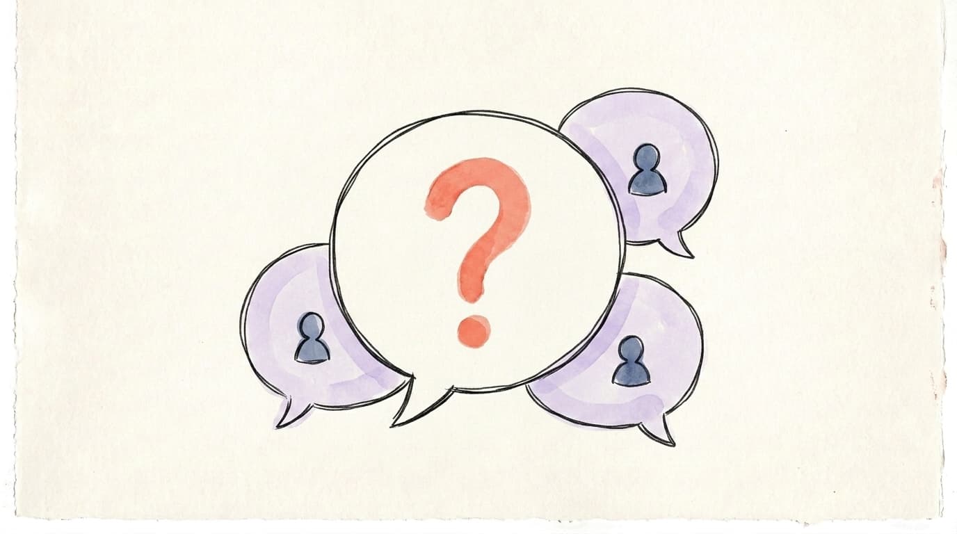Speech bubbles with profile silhouettes, representing common questions about cleaning up a following list