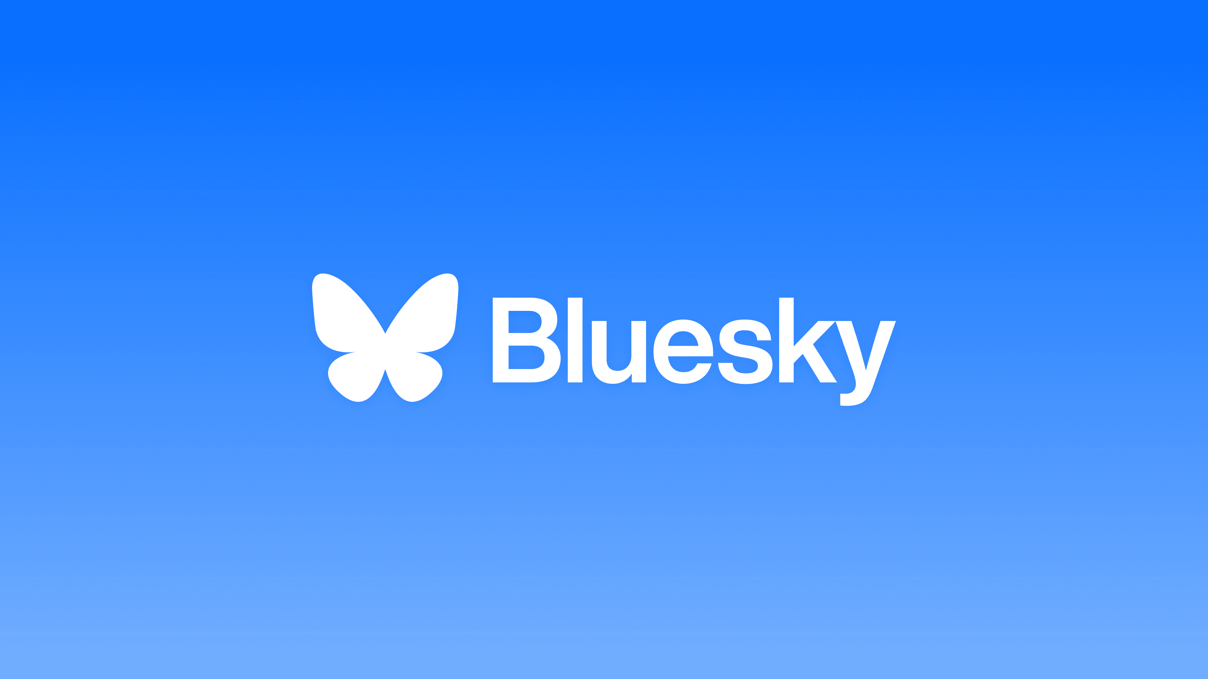 Official Bluesky butterfly and wordmark in white on a blue background