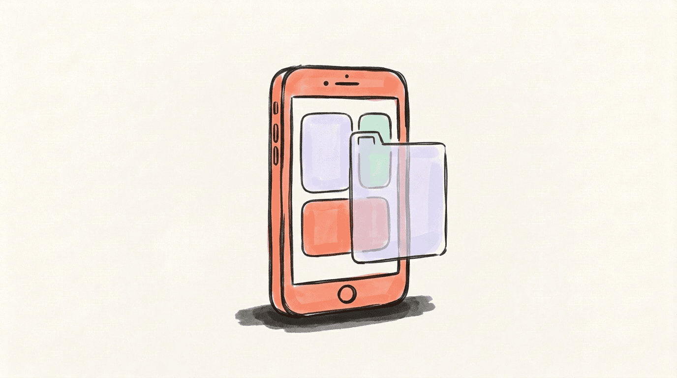 A smartphone with layered panels representing content moderation controls