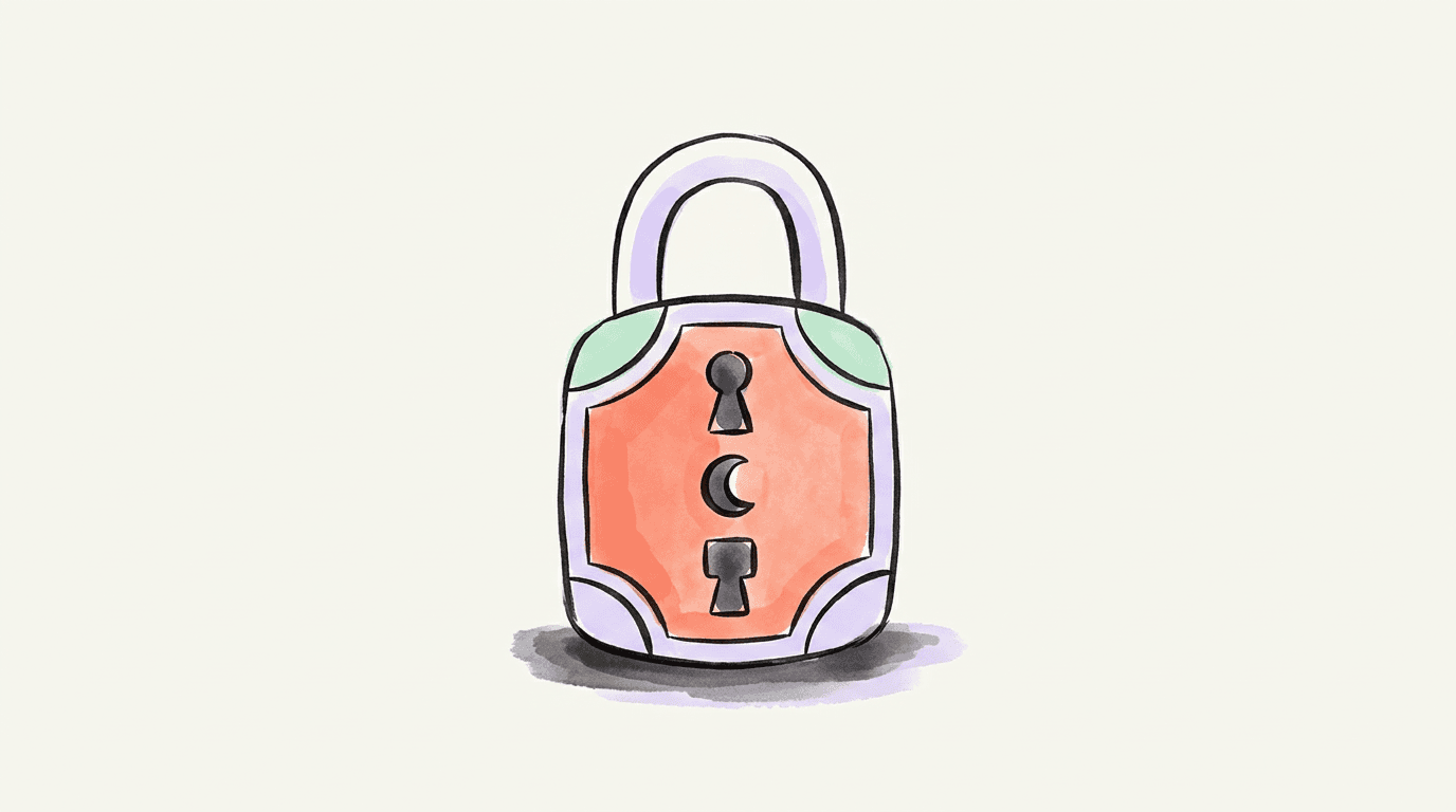 Hand-drawn padlock with three different openings cut into its face