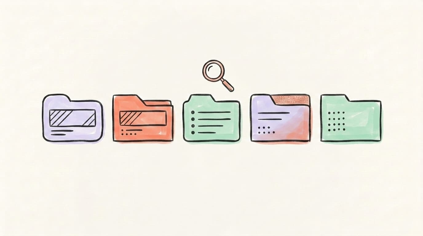 Five different X lists organized by category