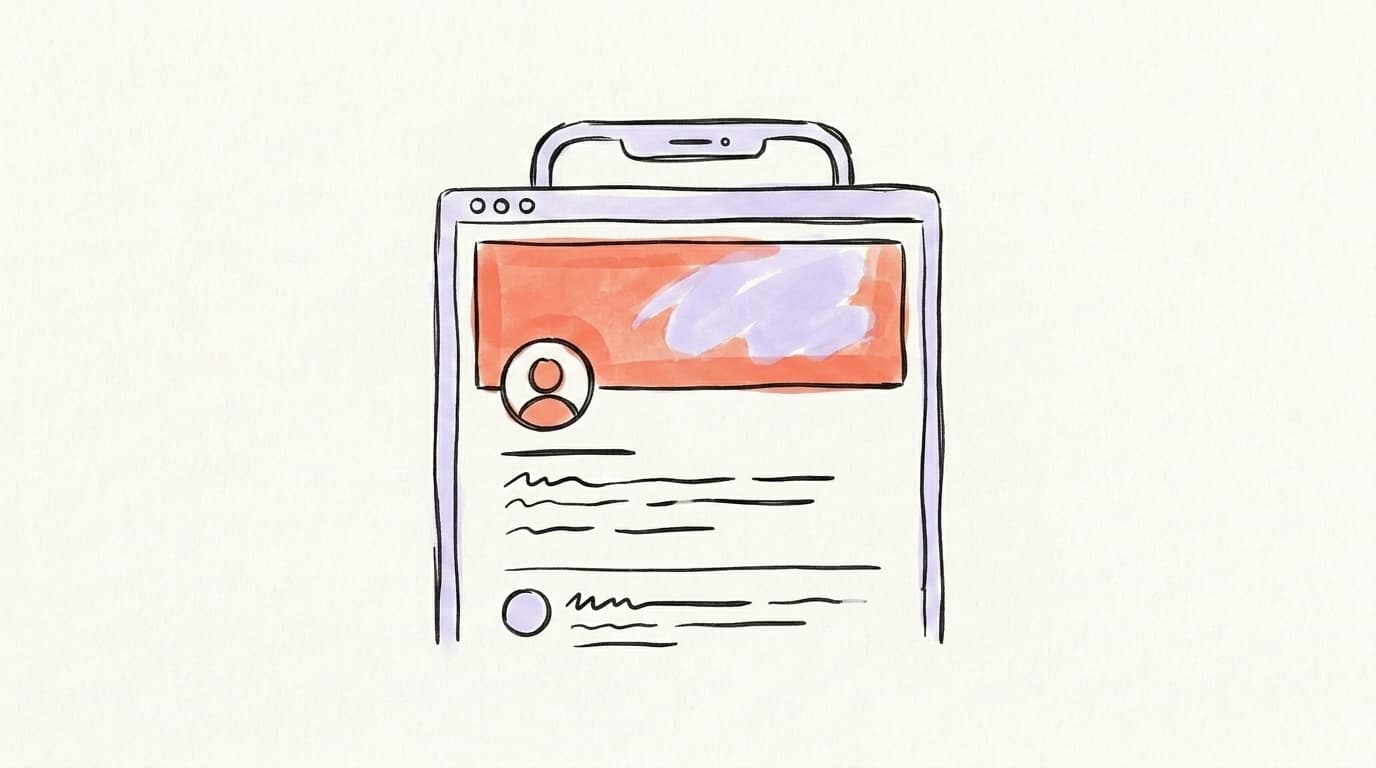 A hand-drawn social media profile with a wide salmon-coral banner across the top and a small avatar overlapping its lower-left corner