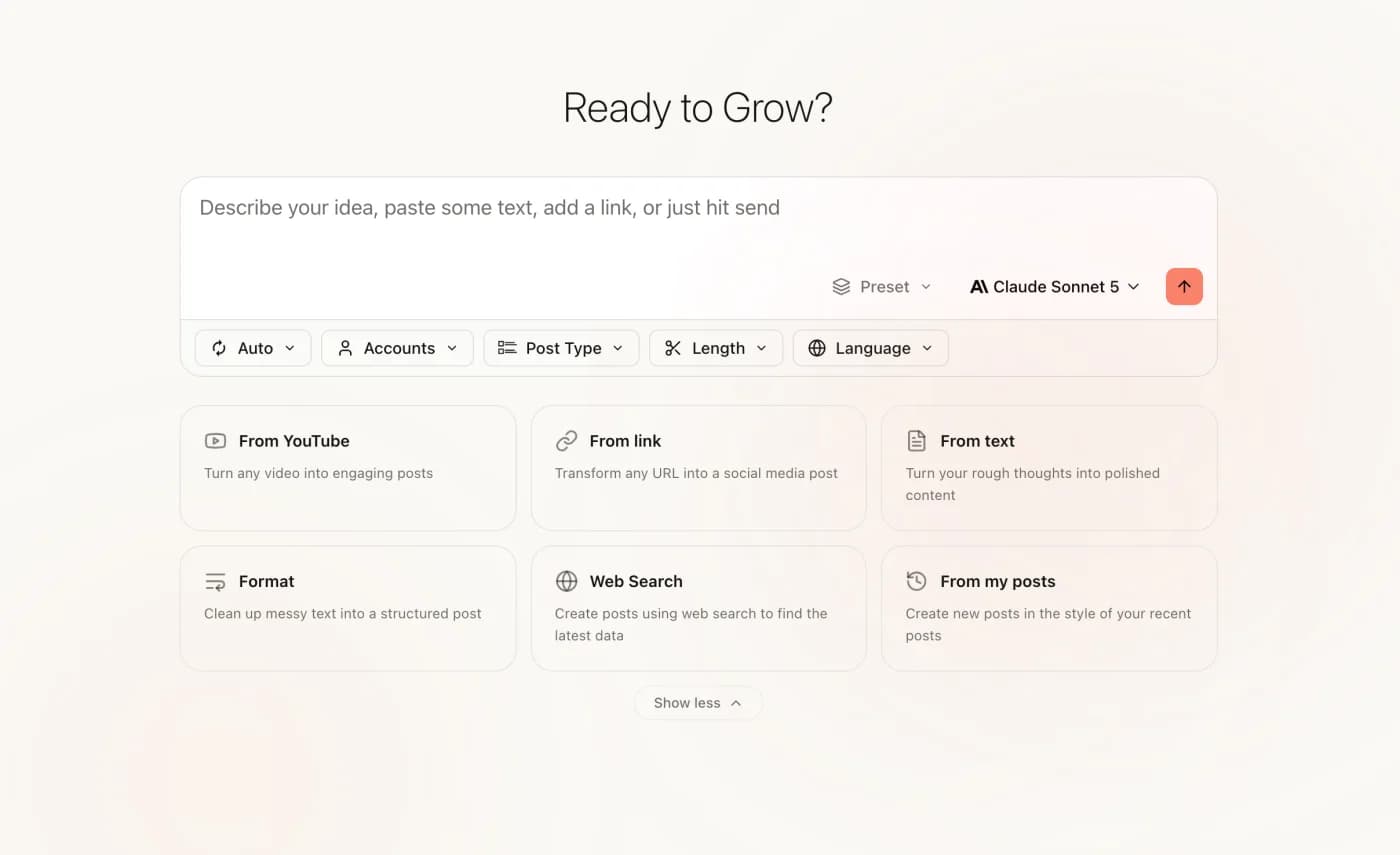 Postory AI Post Studio creating social posts from an idea