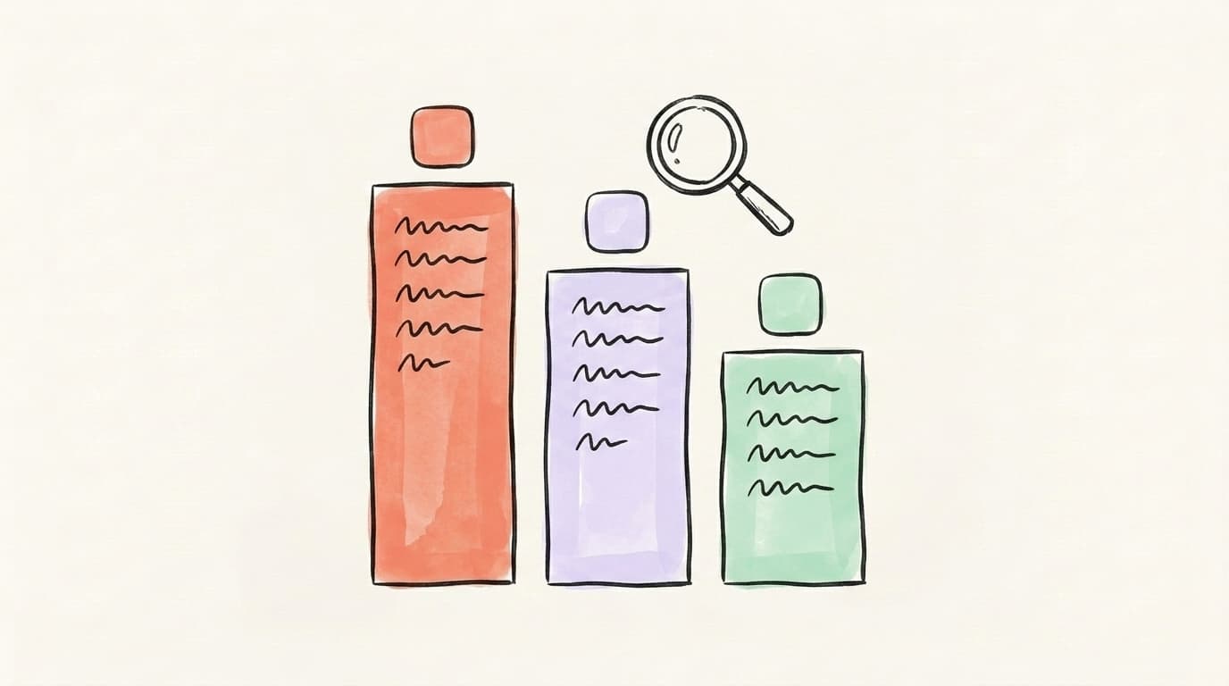 Three hand-drawn comparison columns representing different schedulers with a magnifying glass inspecting the middle one