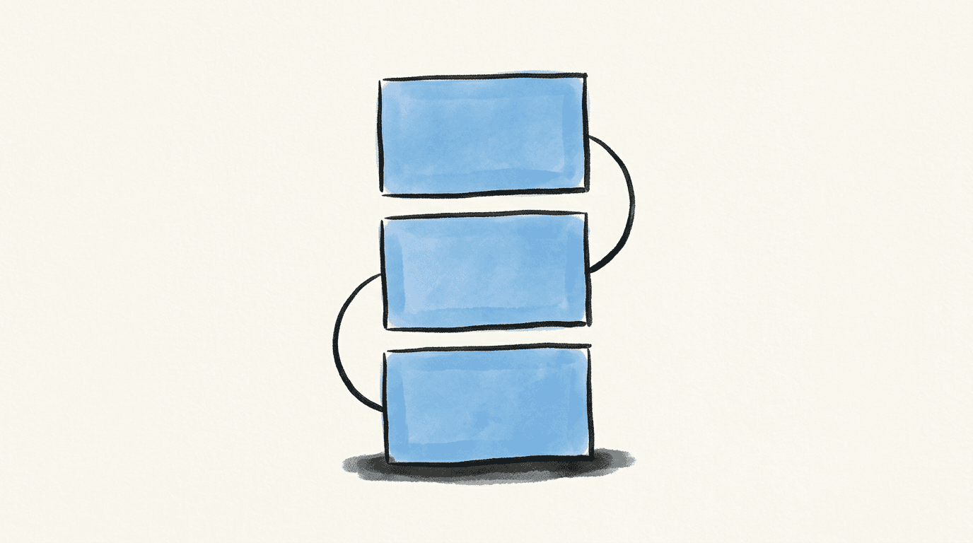 Three blank blue post cards arranged as a conversation thread
