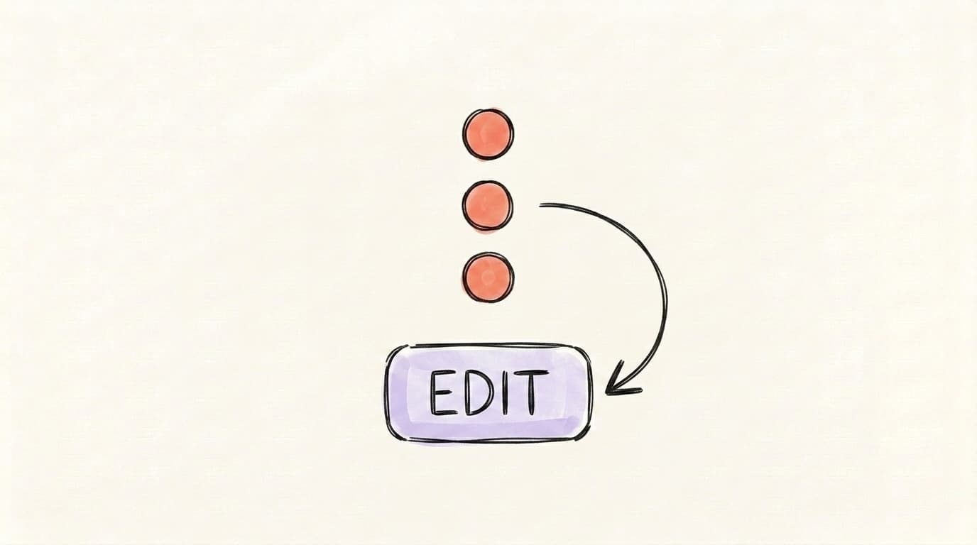 A three-dot menu with an arrow pointing to an Edit button