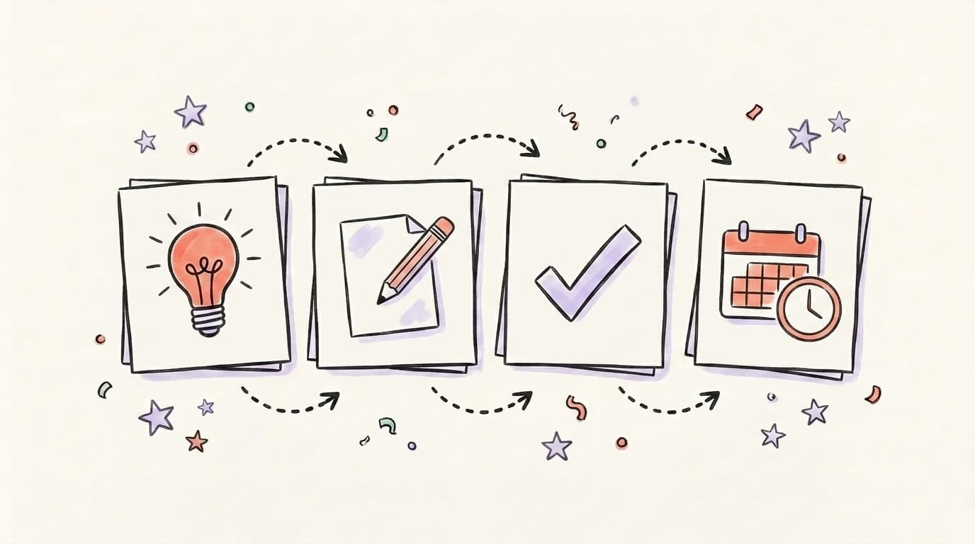 AI content workflow: idea, draft, edit, schedule