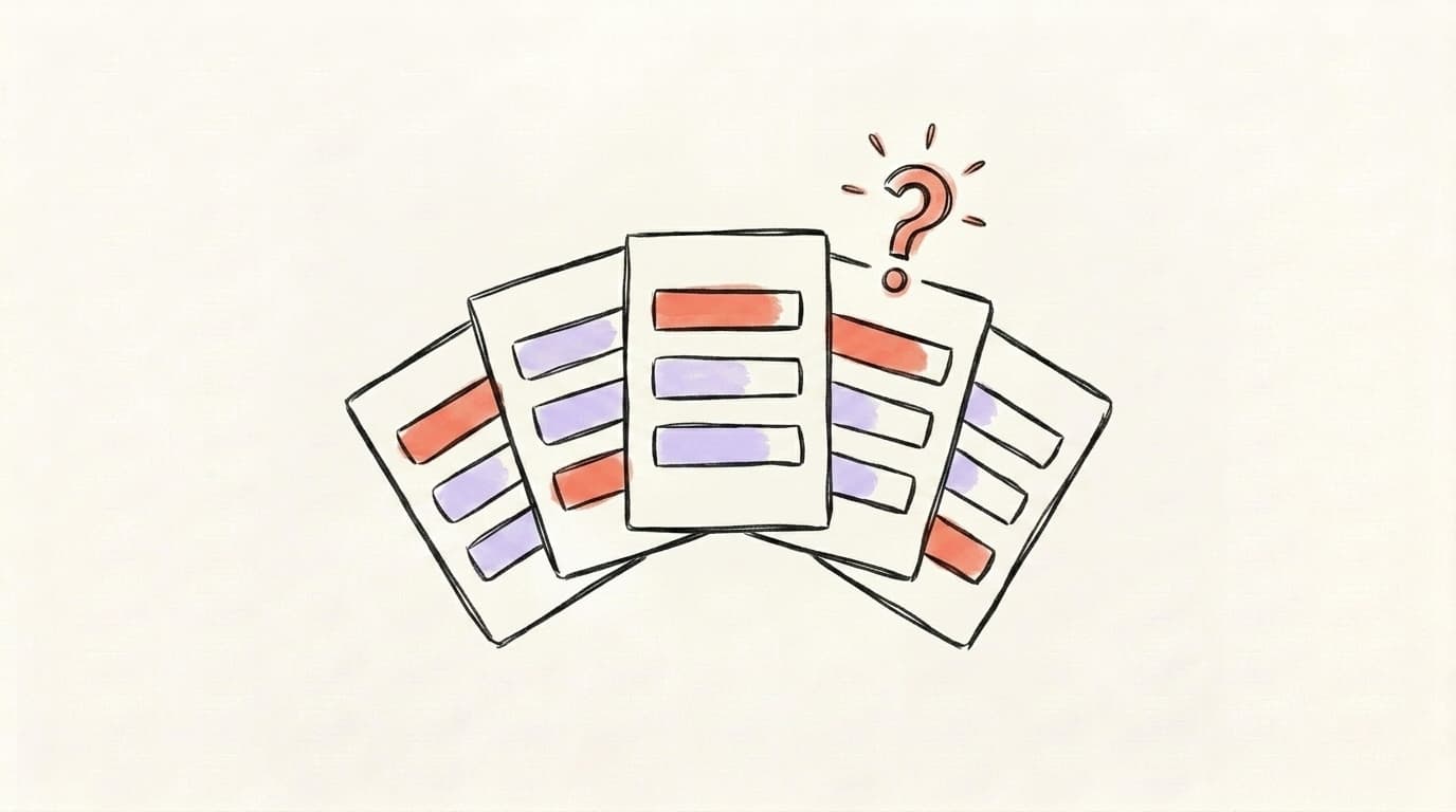 Five hand-drawn LinkedIn poll cards fanned out like a hand of cards, one topped with a question-mark spark, representing the different types of poll questions that earn discussion