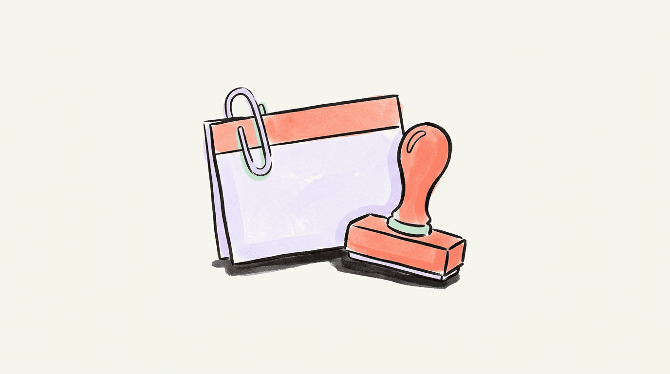 A blank draft card beside an approval stamp