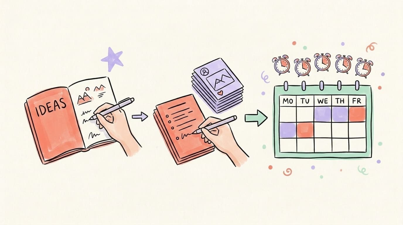 The three-step weekly Threads workflow: capture, batch write, schedule