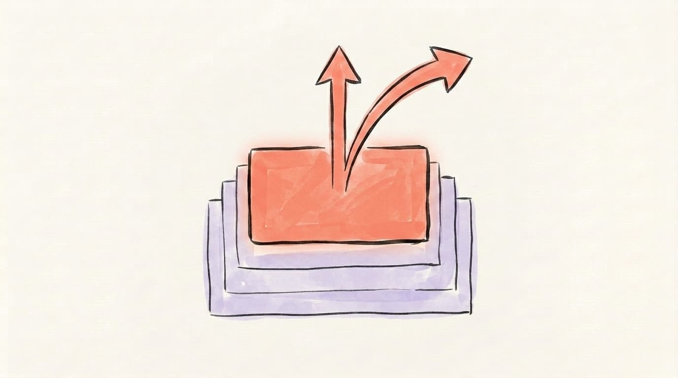 One tweet card breaking upward out of a stack, with an arrow marking the breakout