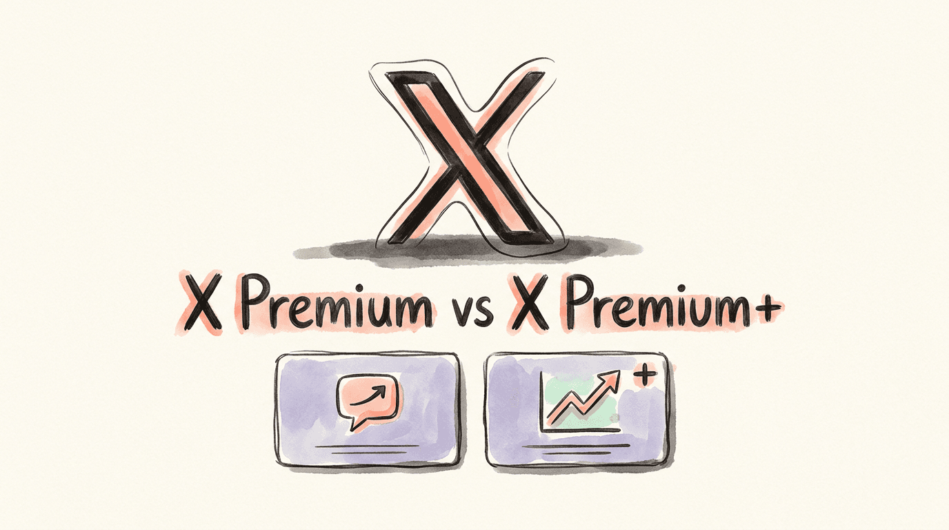 Hand-painted X Premium vs X Premium+ comparison with recognizable X logo and title
