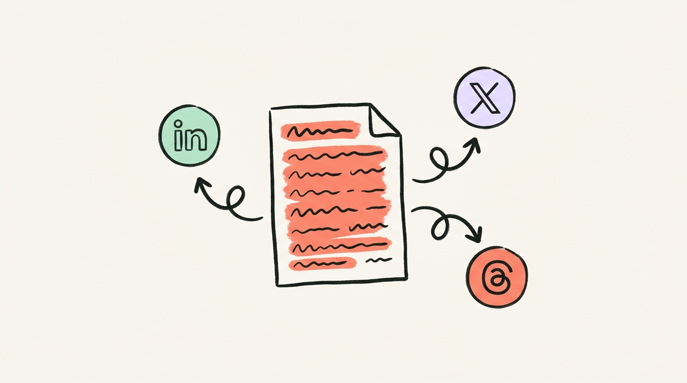 Content repurposing across LinkedIn, X, and Threads
