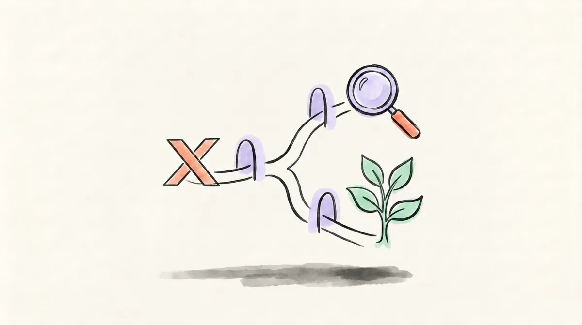 X logo leading through two analytics checkpoints toward account growth